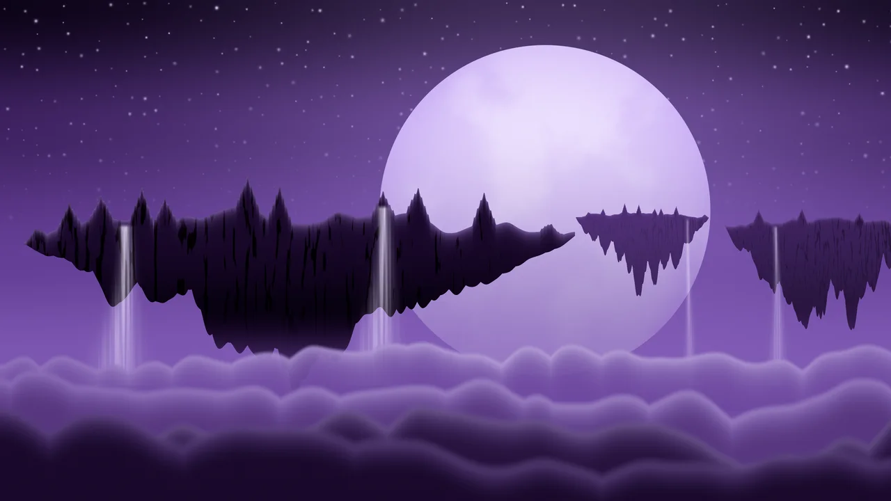Dark Purple Fantasy Floating Islands desktop wallpaper in 4K