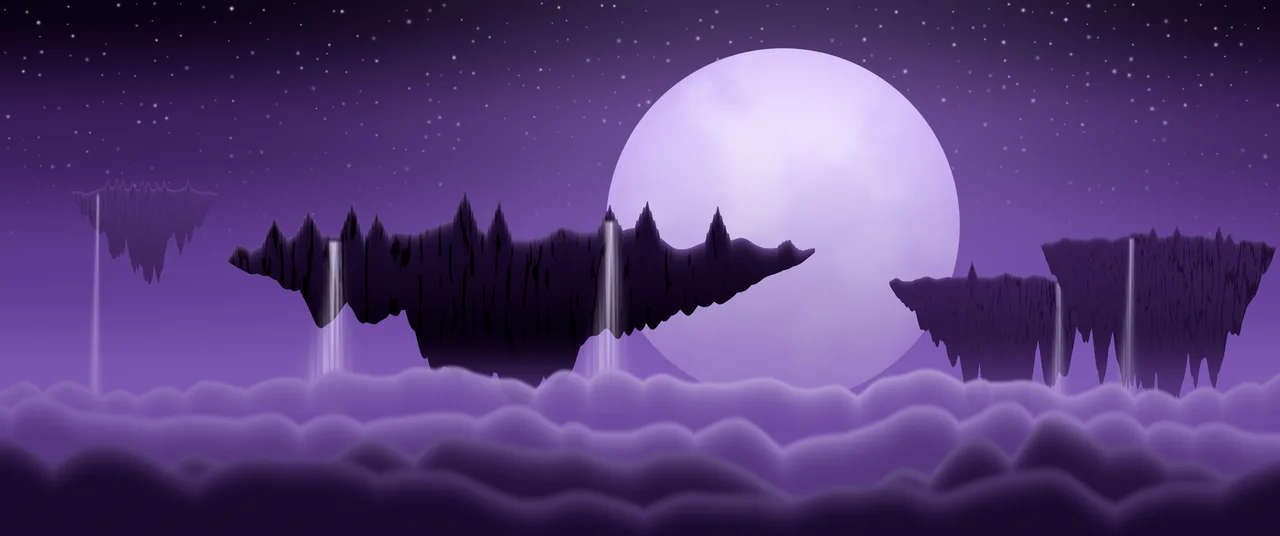 Dark Purple Fantasy Floating Islands ultrawide wallpaper, 3440 × 1440