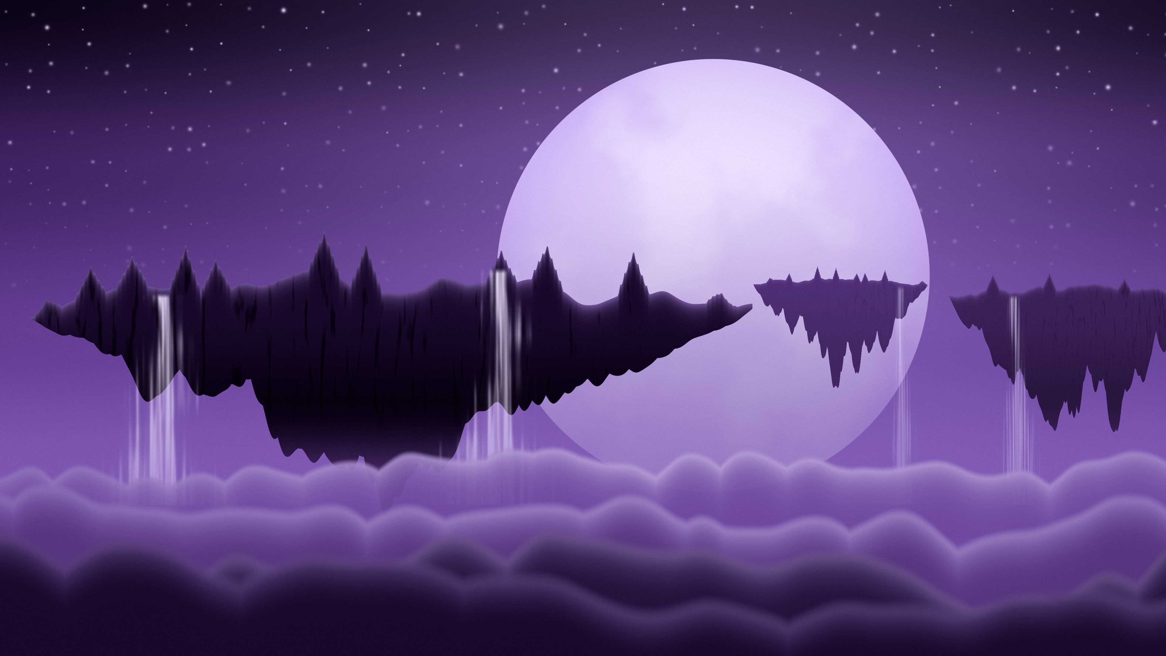 Dark Purple Fantasy Floating Islands desktop wallpaper in 4K