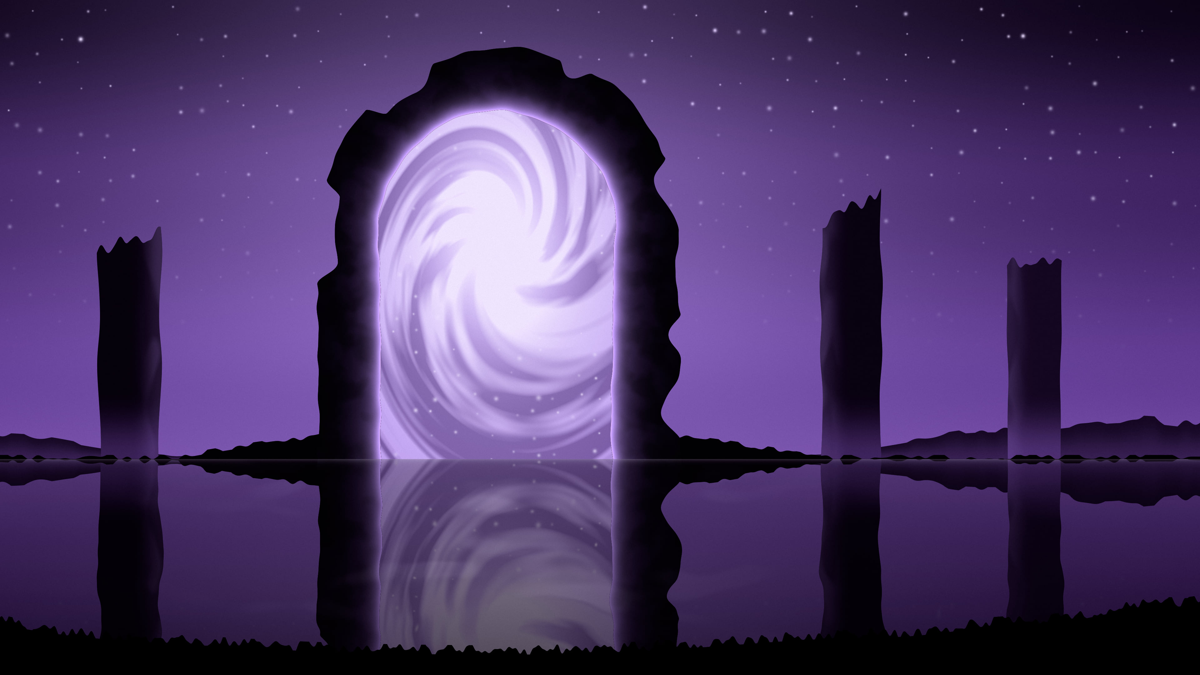 Dark Purple Fantasy Stone Portal desktop wallpaper in 4K
