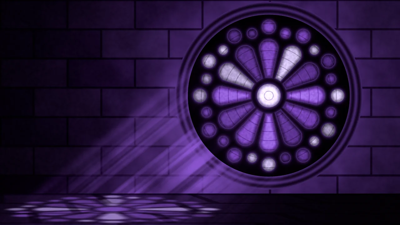Dark Purple Gothic Stained Glass Window desktop wallpaper in 4K