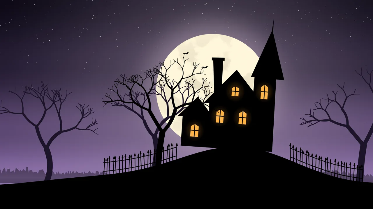 Dark Purple Haunted House desktop wallpaper in 4K