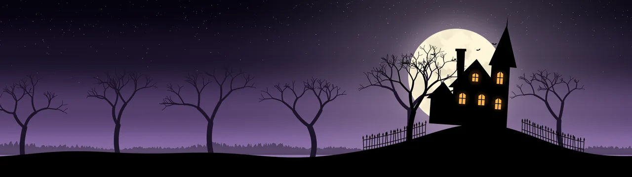 Dark Purple Haunted House dual monitor wallpaper, 7680 × 2160