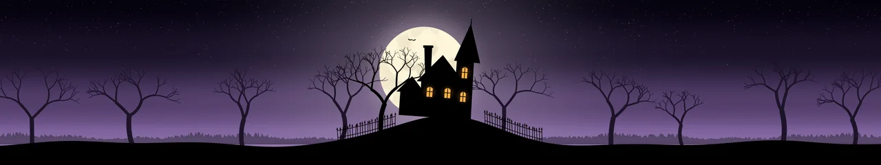 Dark Purple Haunted House triple monitor wallpaper, 7680 × 1440