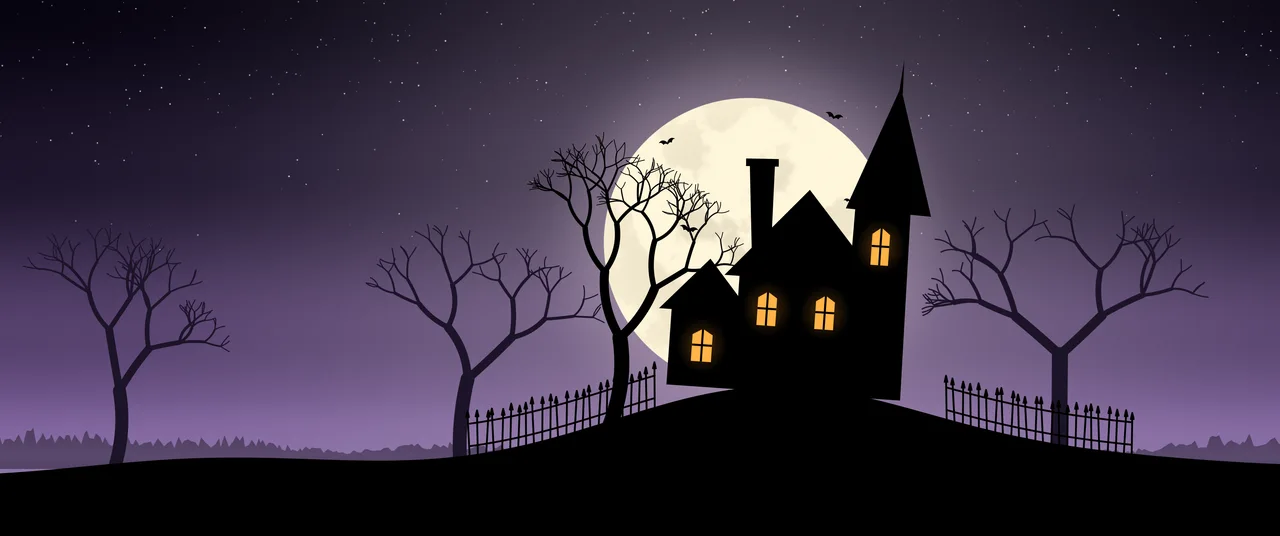 Dark Purple Haunted House ultrawide wallpaper, 3440 × 1440