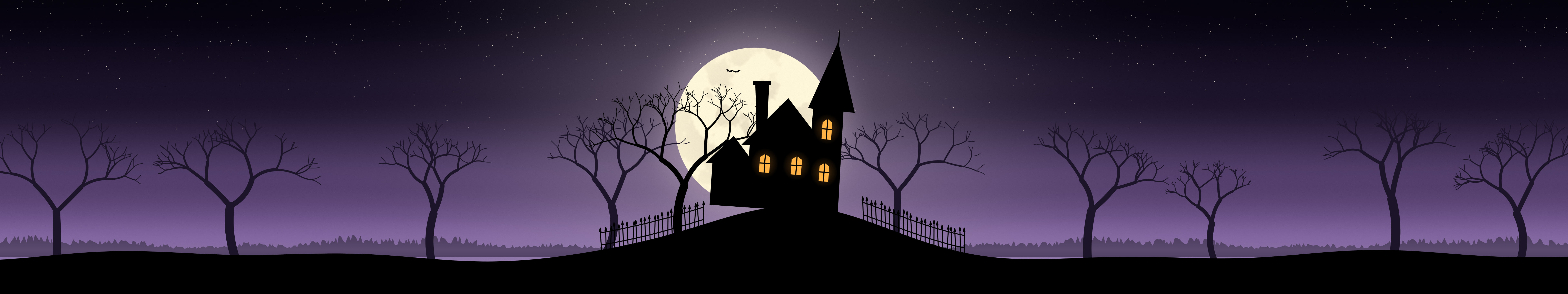 Dark Purple Haunted House triple monitor wallpaper, 7680 × 1440