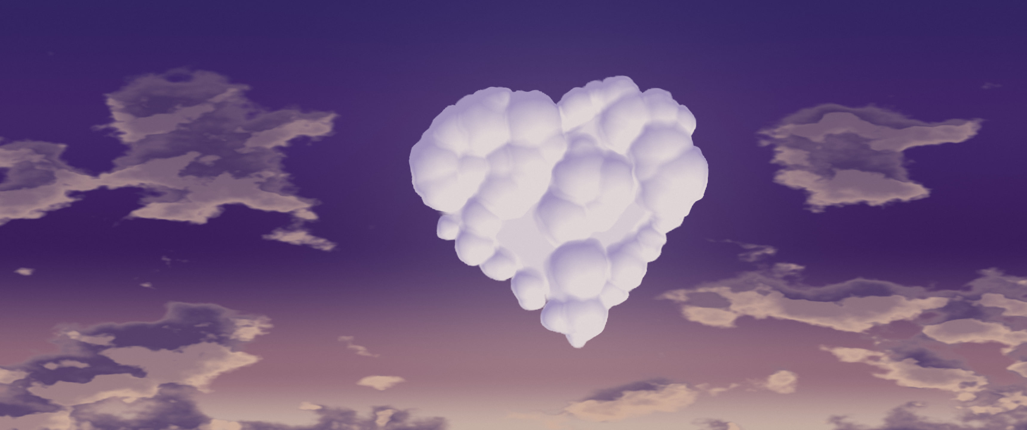 Dark Purple Heart Cloud Sky ultrawide wallpaper, 3440 × 1440