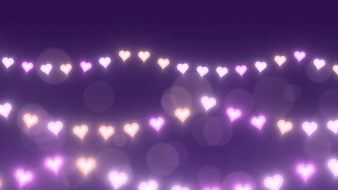 Dark Purple Heart String Lights desktop wallpaper in 4K