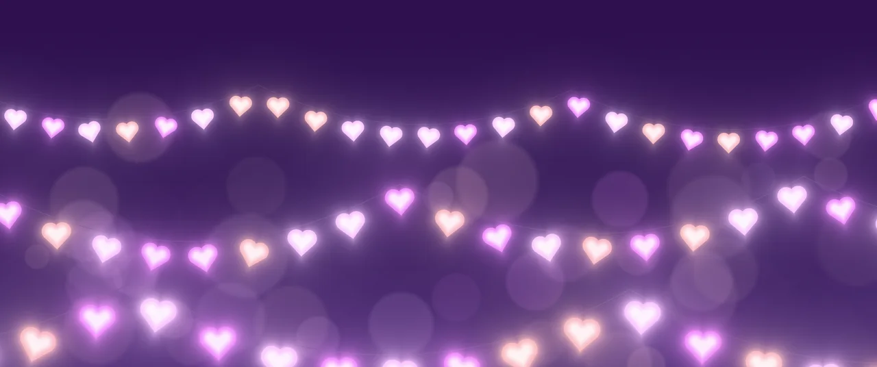 Dark Purple Heart String Lights ultrawide wallpaper, 3440 × 1440