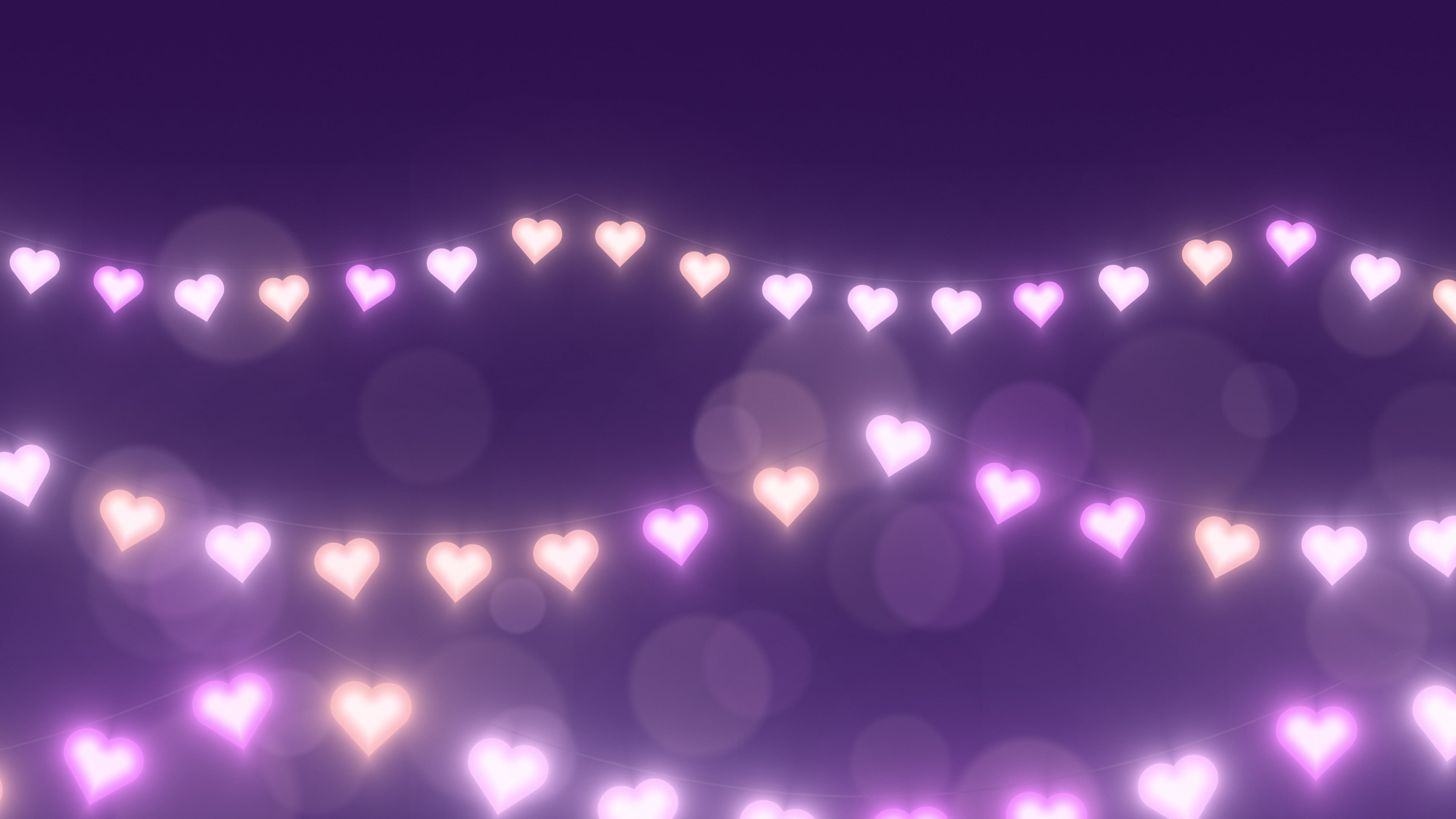 Dark Purple Heart String Lights desktop wallpaper in 4K