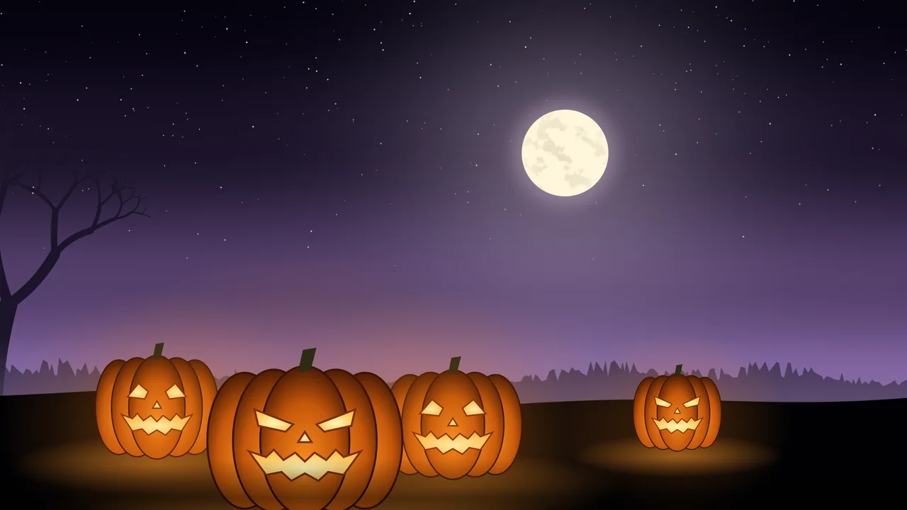 Dark Purple Jack O Lantern Pumpkins desktop wallpaper in 4K