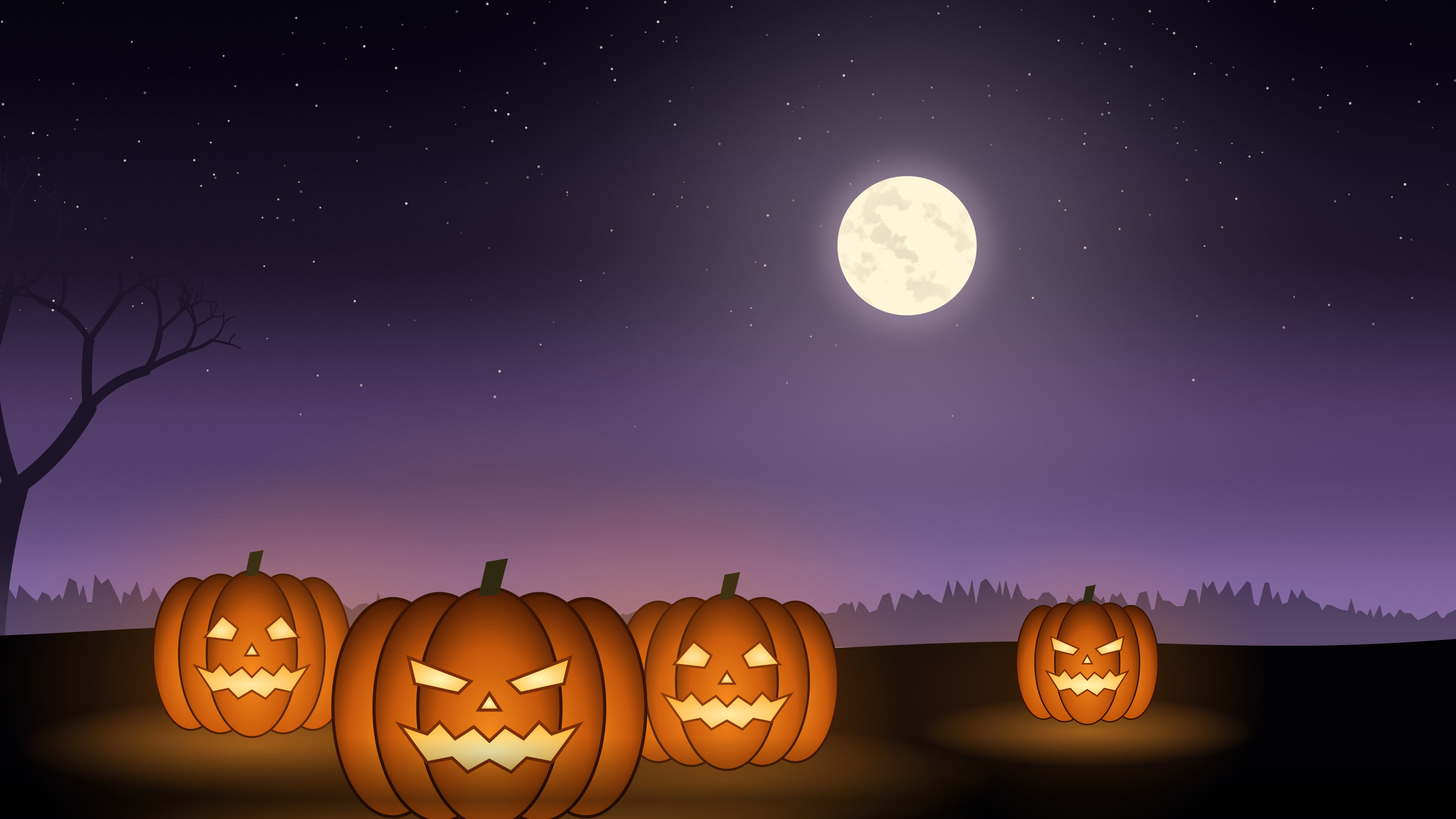 Dark Purple Jack O Lantern Pumpkins desktop wallpaper in 4K