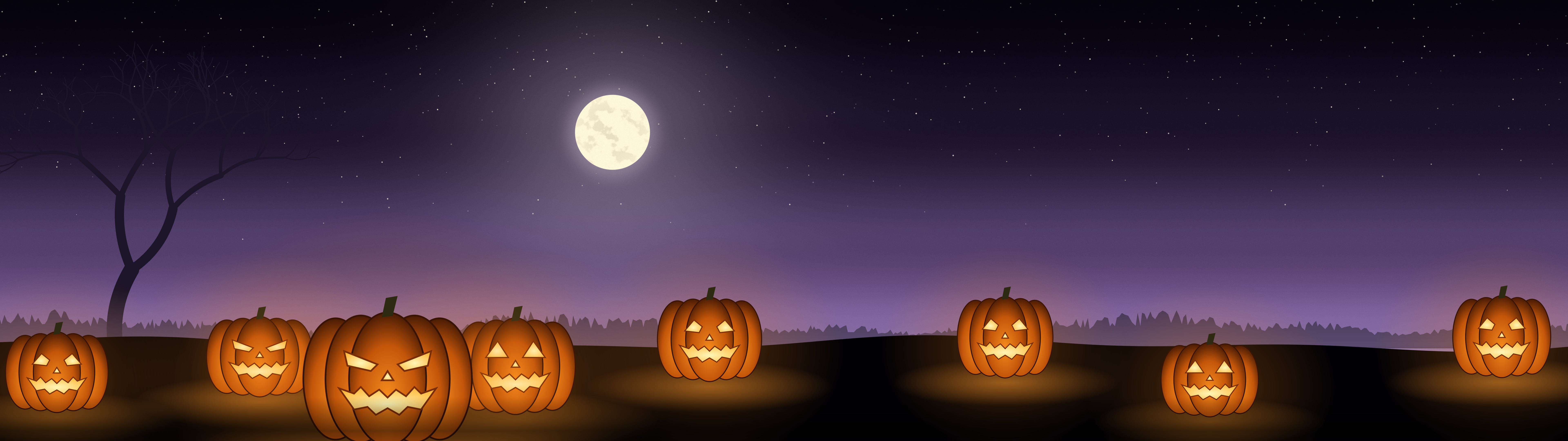 Dark Purple Jack O Lantern Pumpkins dual monitor wallpaper, 7680 × 2160