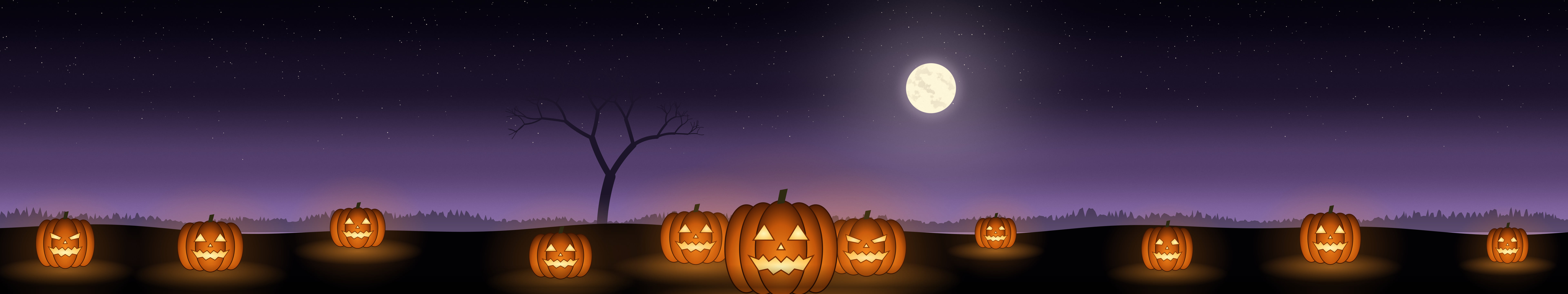 Dark Purple Jack O Lantern Pumpkins triple monitor wallpaper, 7680 × 1440