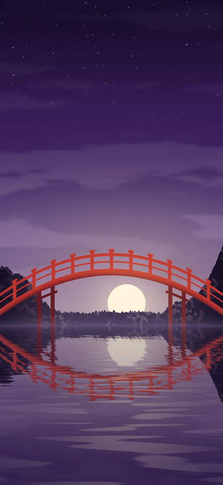 Dark Purple Japanese Garden Bridge wallpaper for iPhone and Android