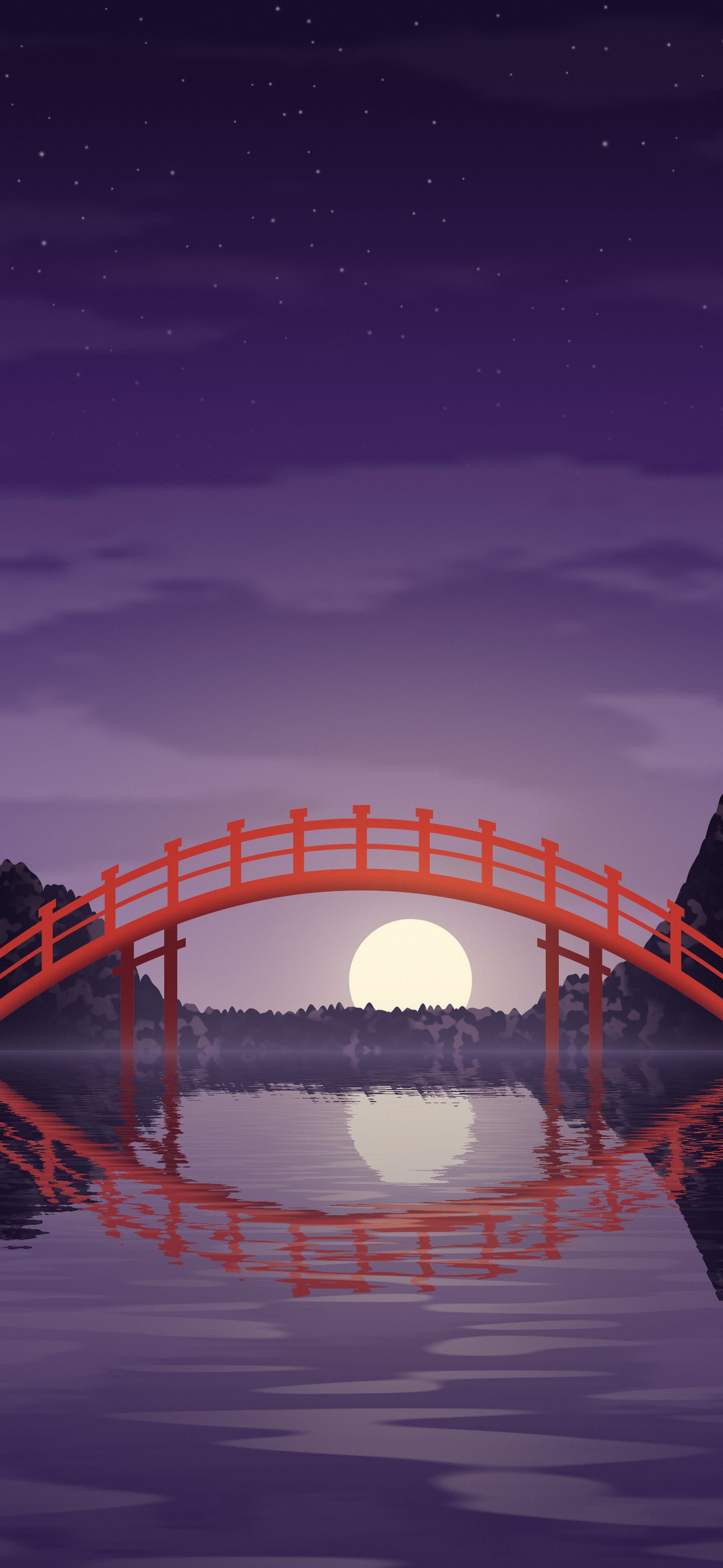 Dark Purple Japanese Garden Bridge wallpaper for iPhone and Android