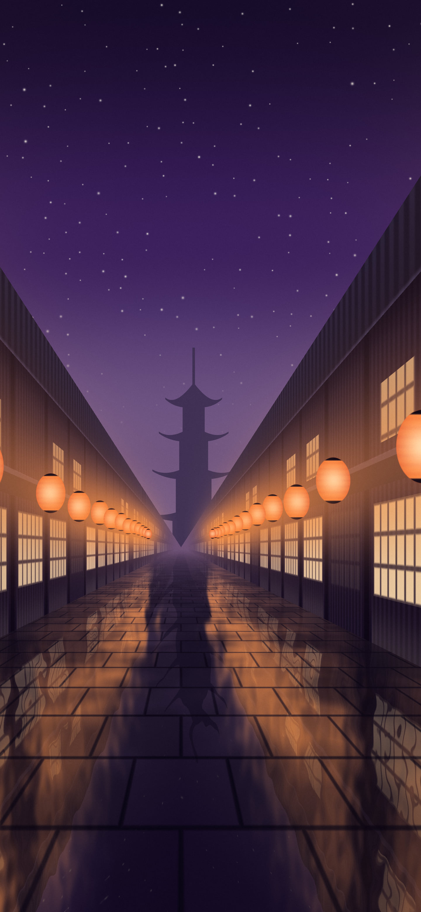Dark Purple Japanese Lantern Street wallpaper for iPhone and Android
