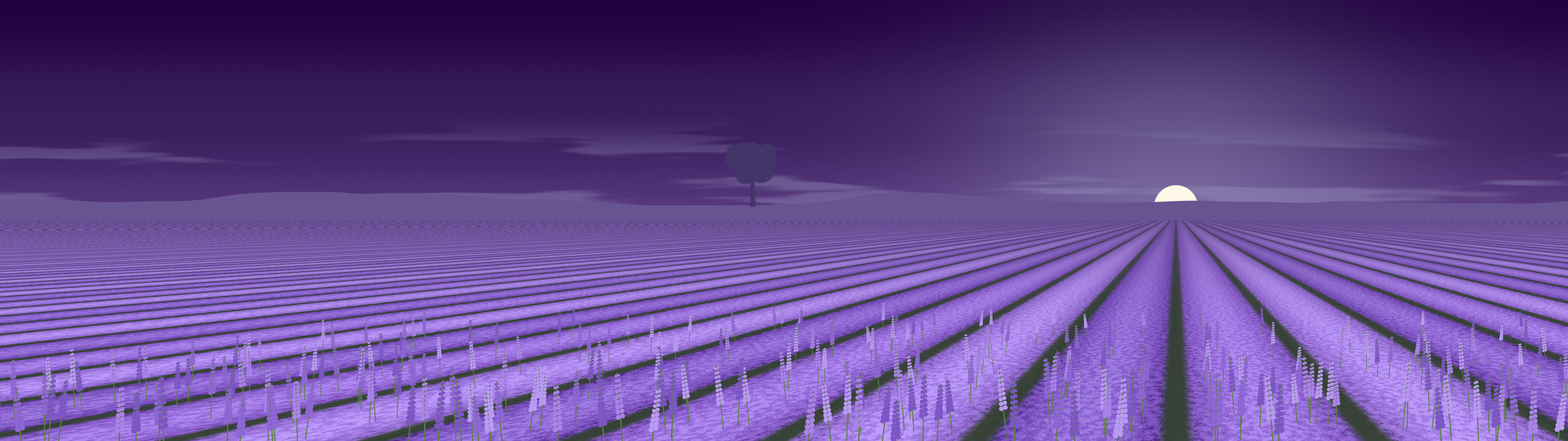 Dark Purple Lavender Field dual monitor wallpaper, 7680 × 2160