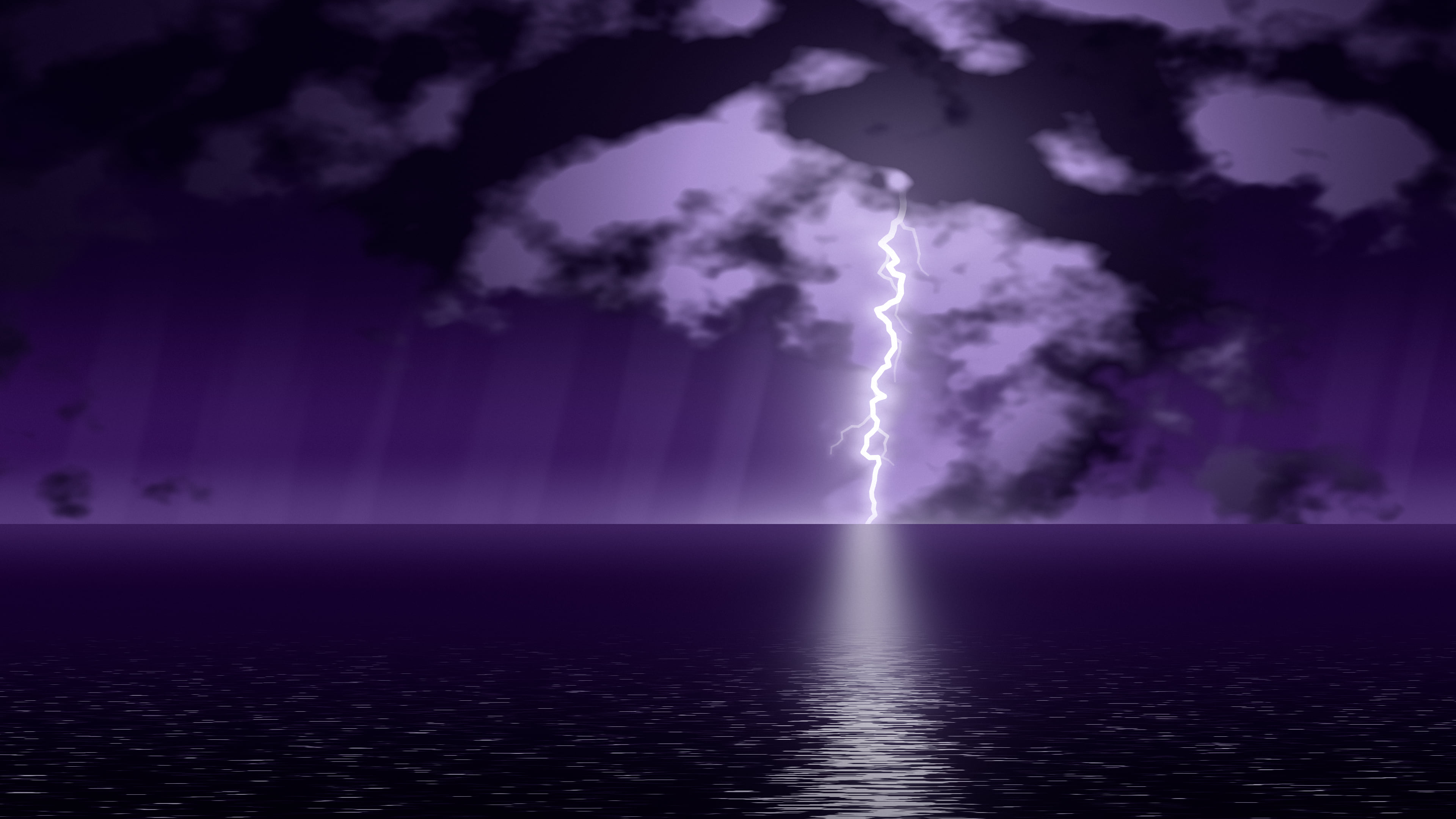 Dark Purple Lightning Over the Ocean desktop wallpaper in 4K