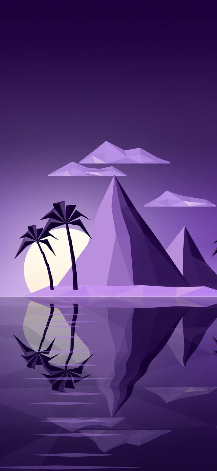 Dark Purple Low Poly Island at Sunset wallpaper for iPhone and Android