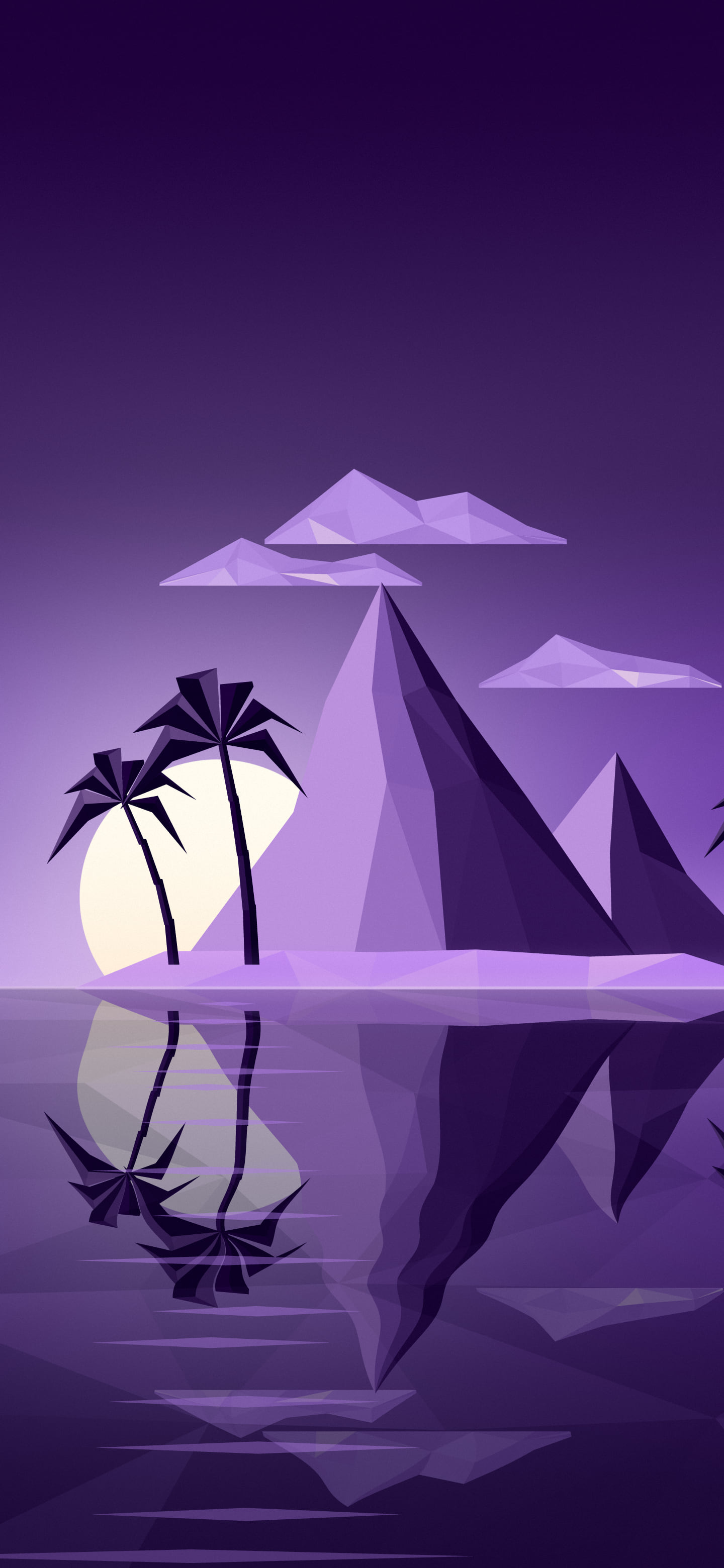 Dark Purple Low Poly Island at Sunset wallpaper for iPhone and Android