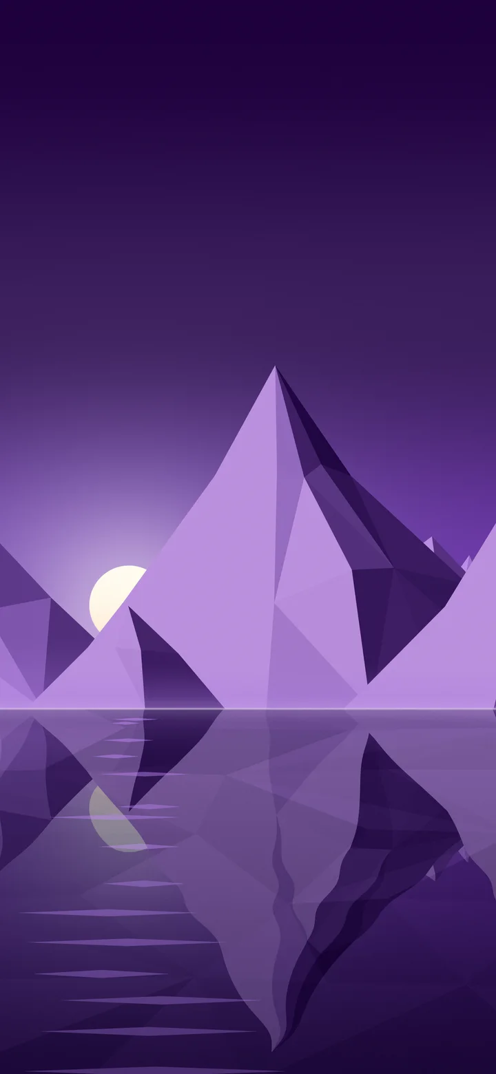 Dark Purple Low Poly Mountain Lake at Sunset wallpaper for iPhone and Android
