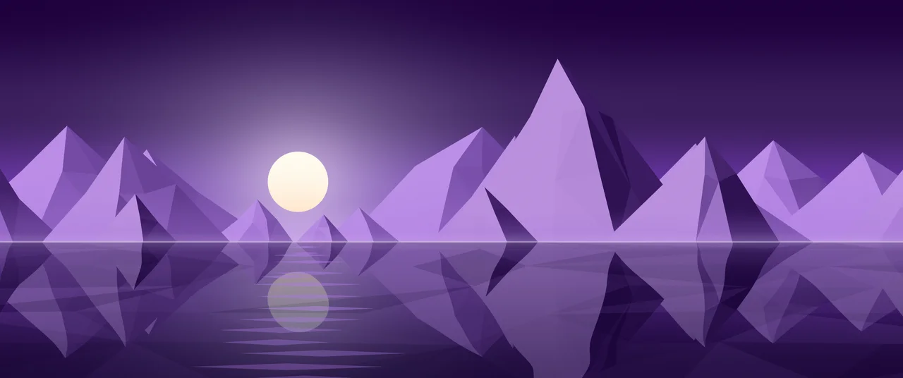 Dark Purple Low Poly Mountain Lake at Sunset ultrawide wallpaper, 3440 × 1440