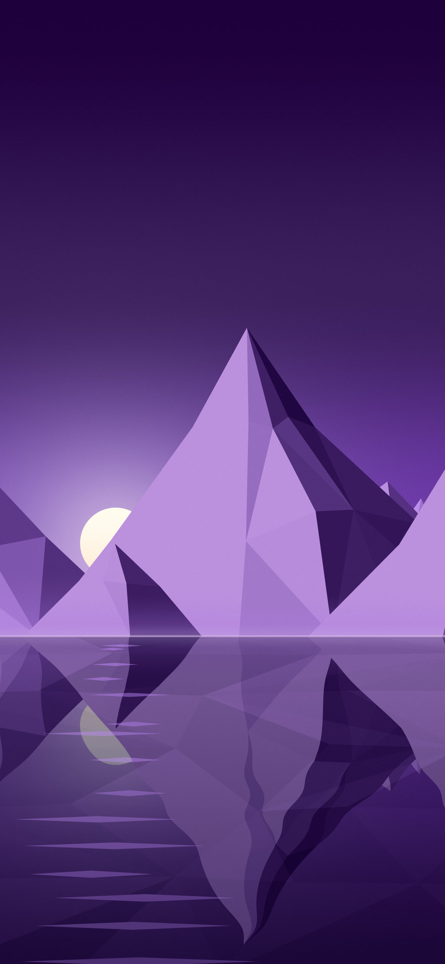 Dark Purple Low Poly Mountain Lake at Sunset wallpaper for iPhone and Android