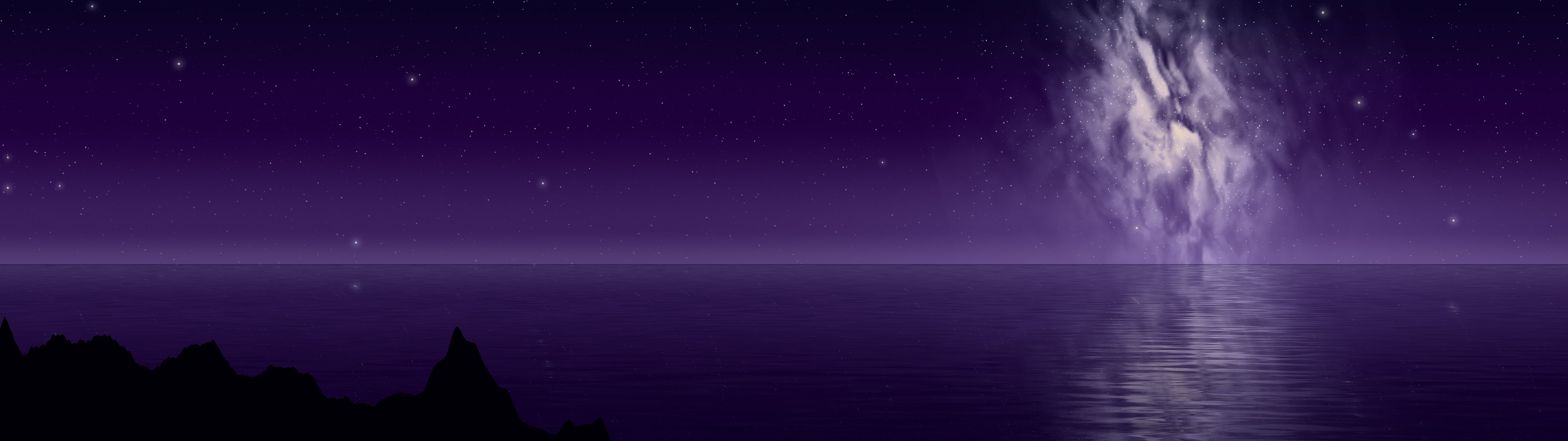 Dark Purple Milky Way over the Ocean dual monitor wallpaper, 7680 × 2160