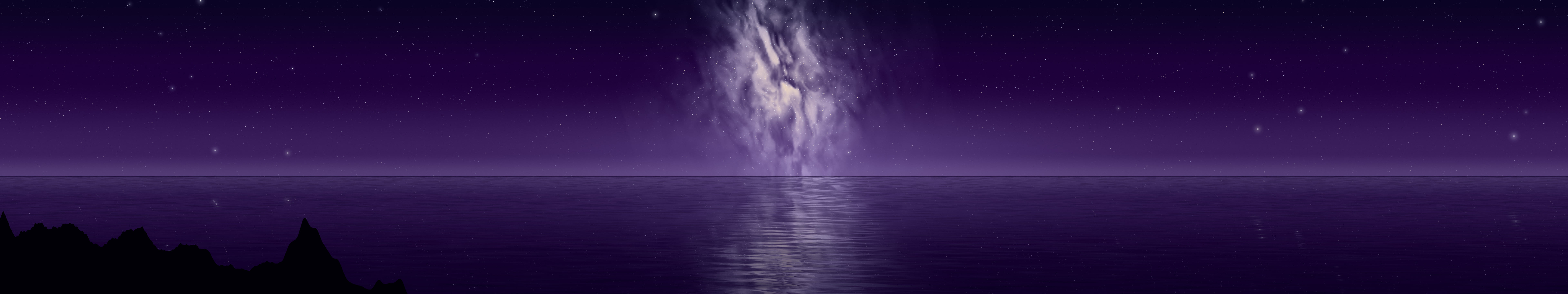 Dark Purple Milky Way over the Ocean triple monitor wallpaper, 7680 × 1440