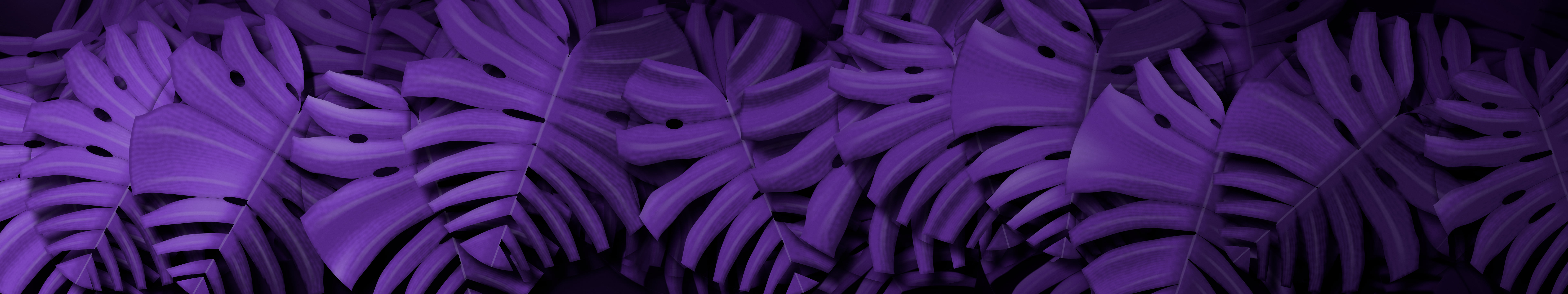 Dark Purple Monstera Leaves triple monitor wallpaper, 7680 × 1440