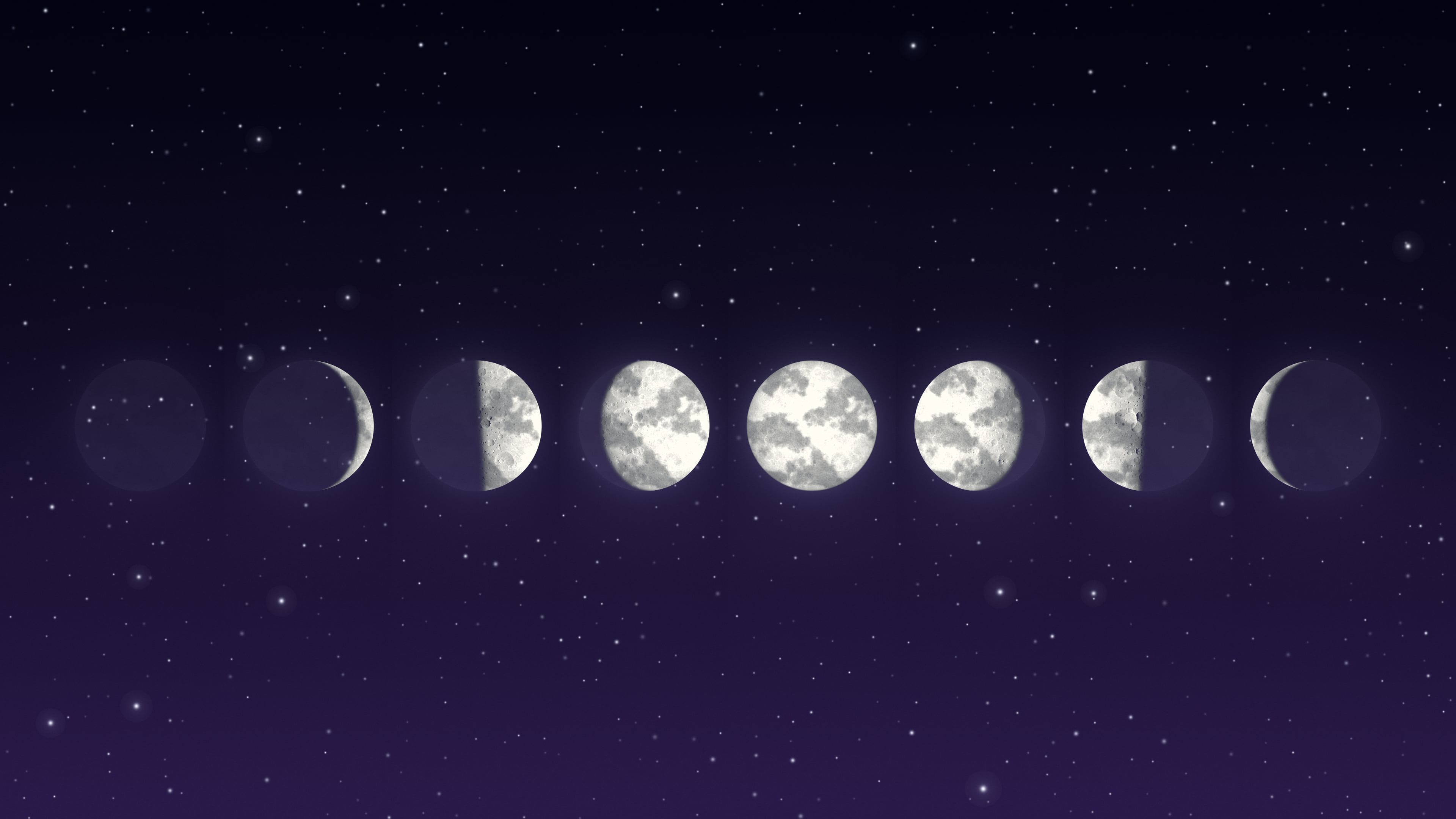 Dark Purple Moon Phases desktop wallpaper in 4K
