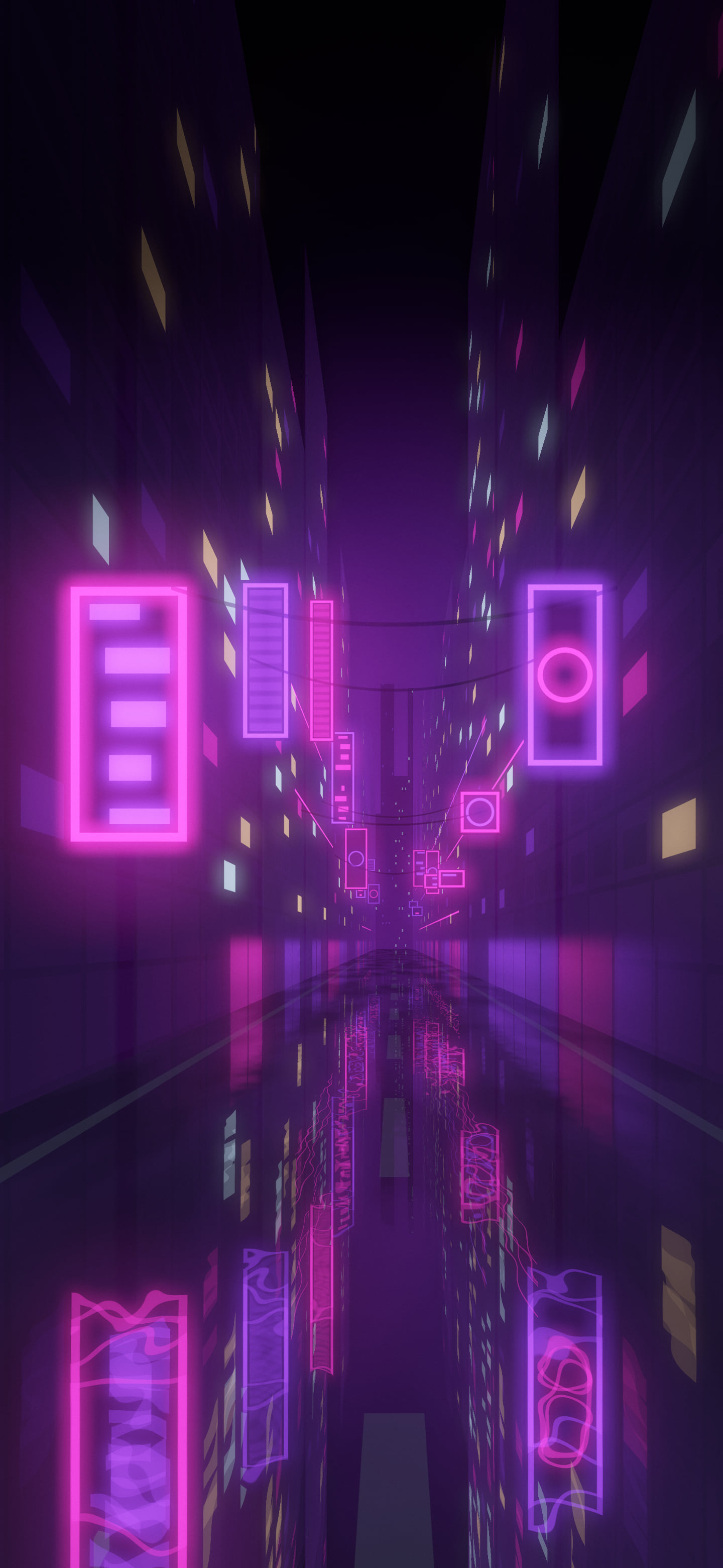 Dark Purple Neon City Street wallpaper for iPhone and Android