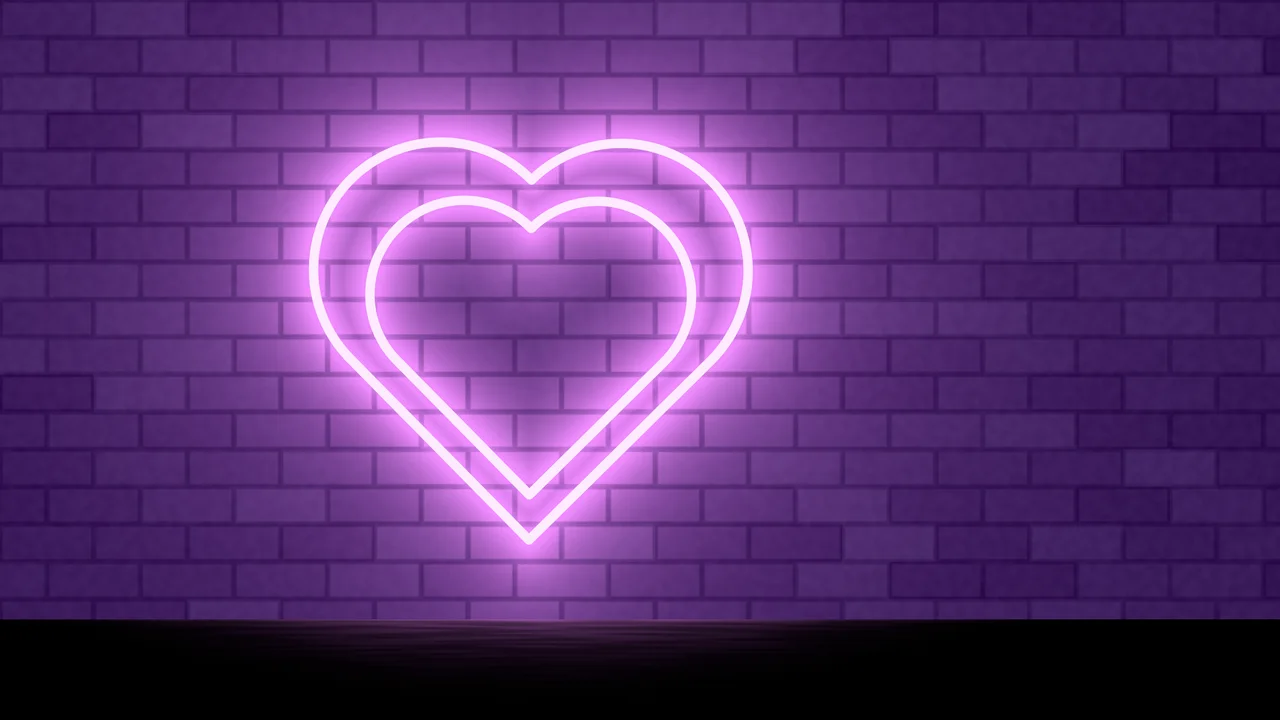 Dark Purple Neon Heart desktop wallpaper in 4K