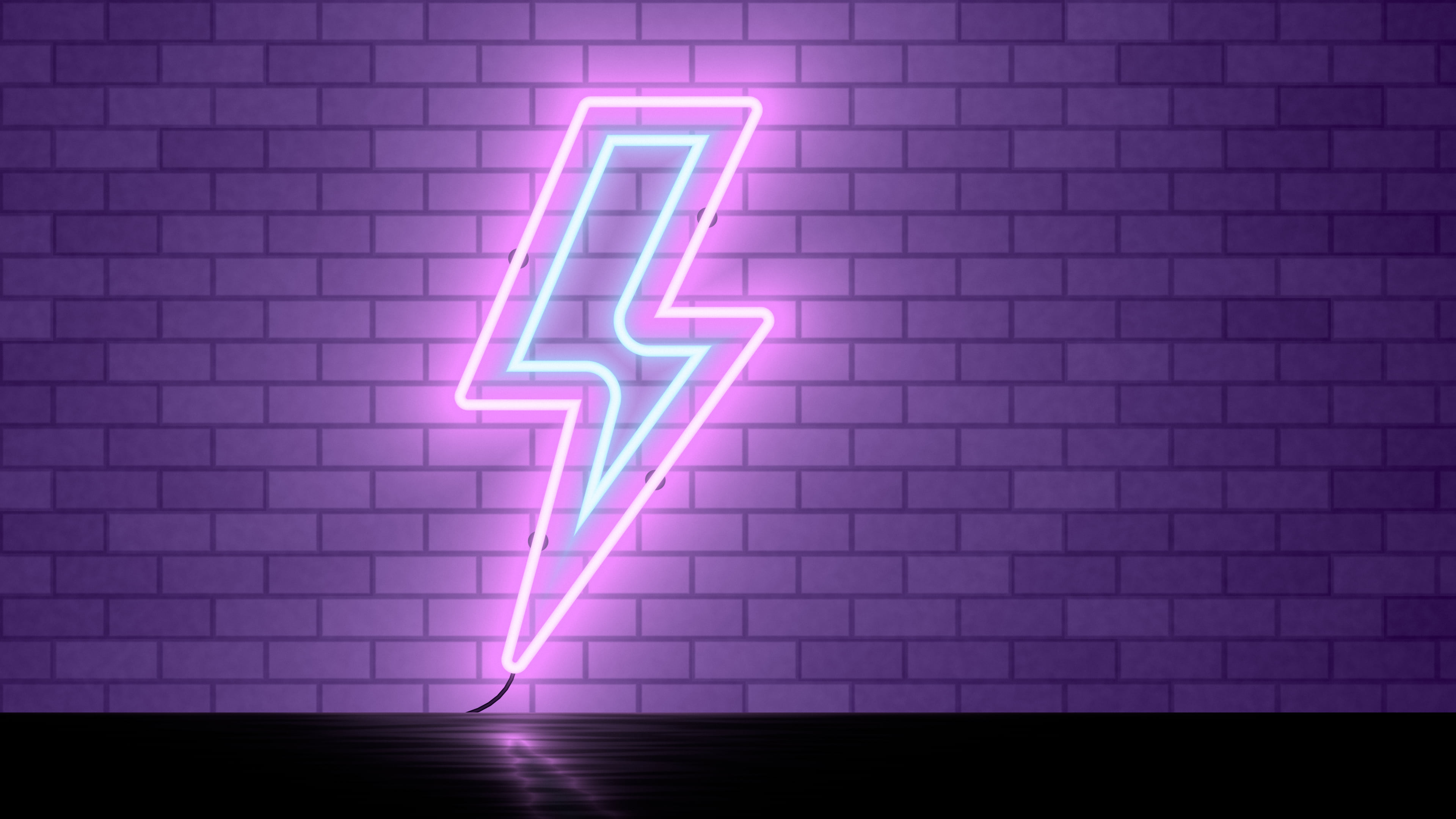 Dark Purple Neon Lightning Bolt desktop wallpaper in 4K