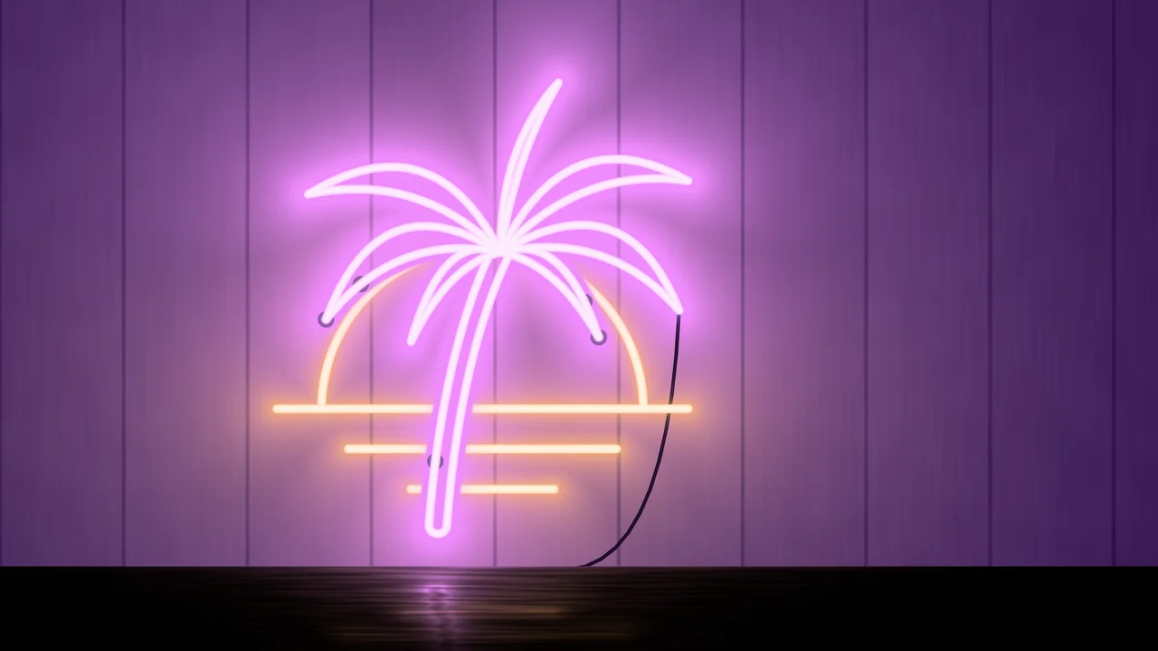 Dark Purple Neon Palm Tree desktop wallpaper in 4K
