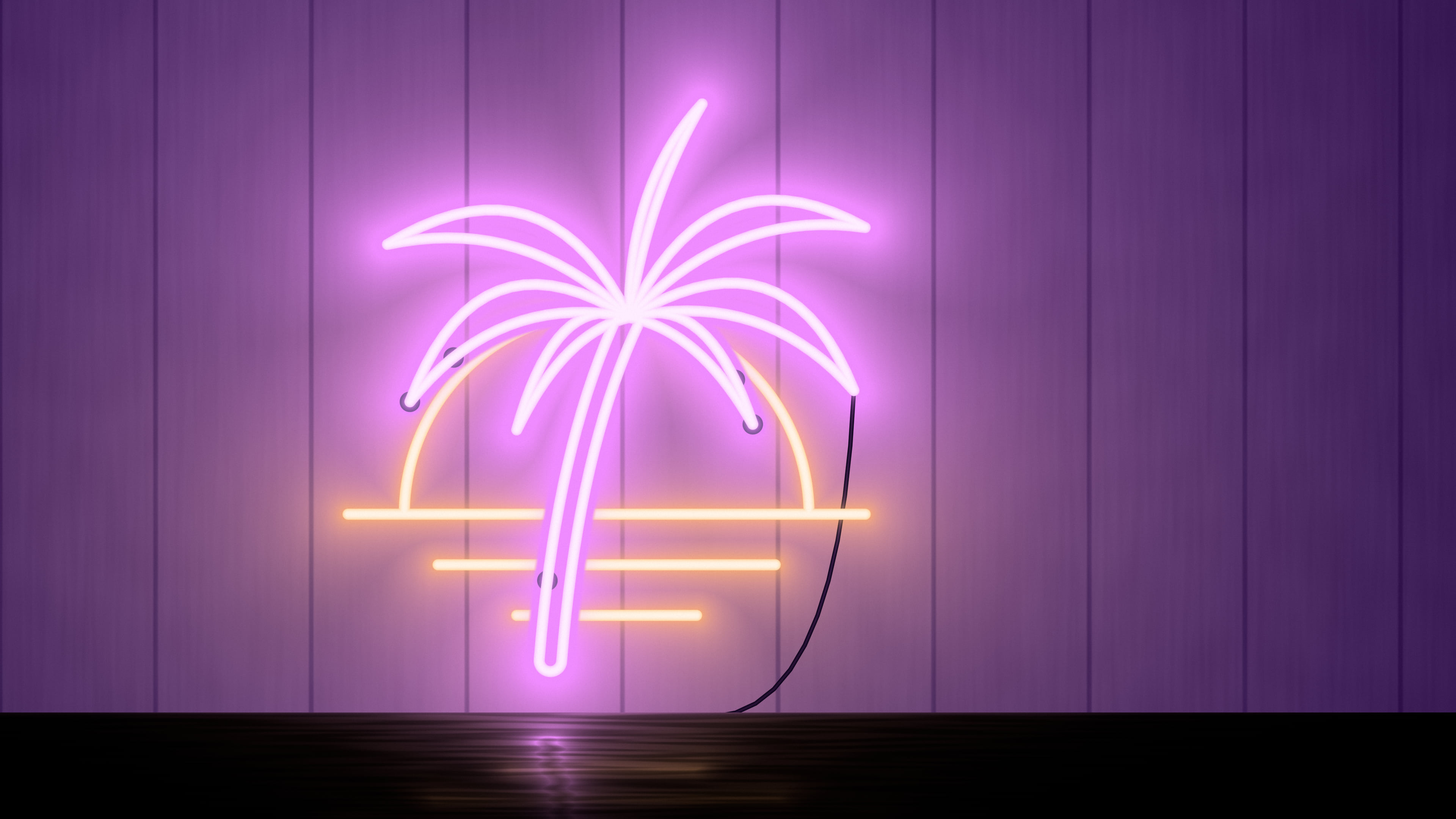 Dark Purple Neon Palm Tree desktop wallpaper in 4K
