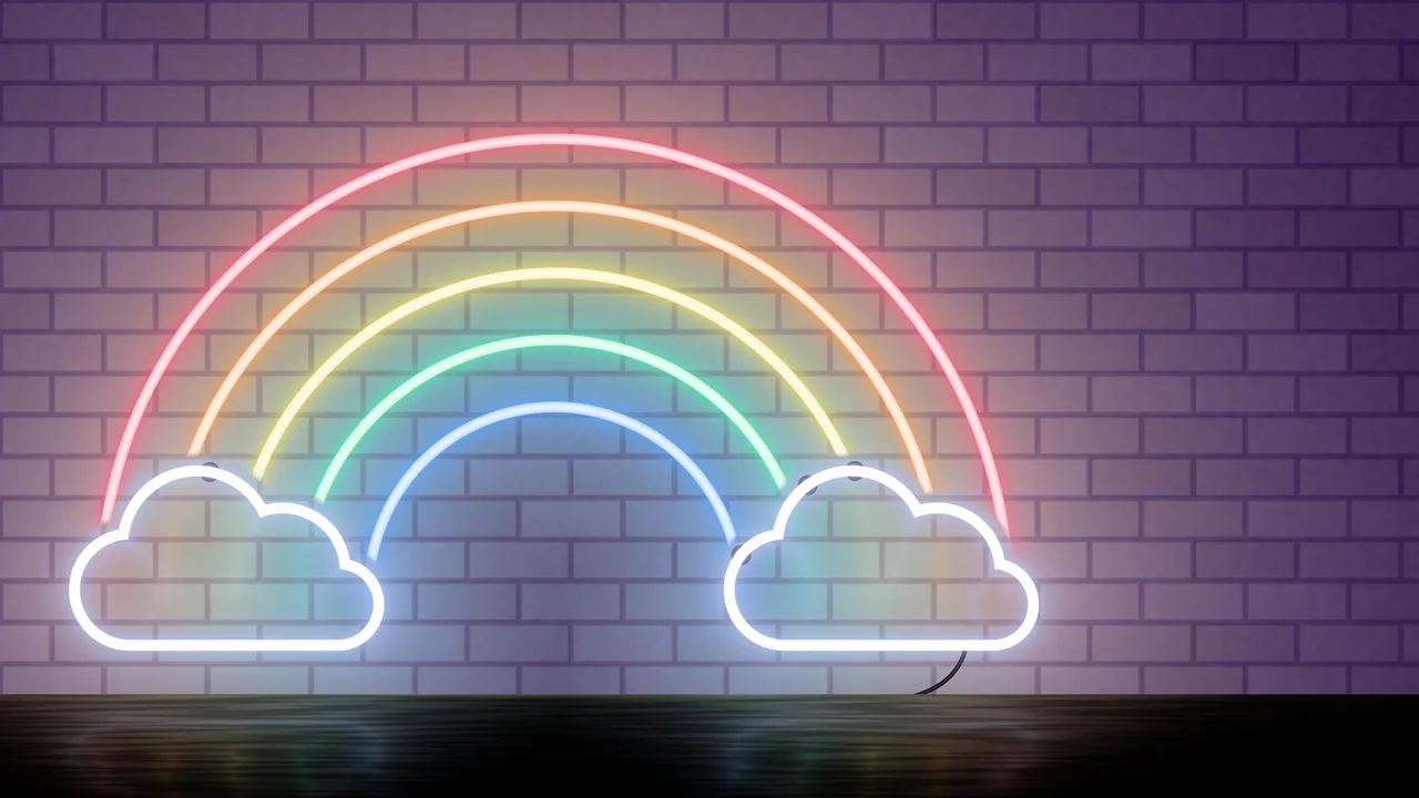 Dark Purple Neon Rainbow desktop wallpaper in 4K