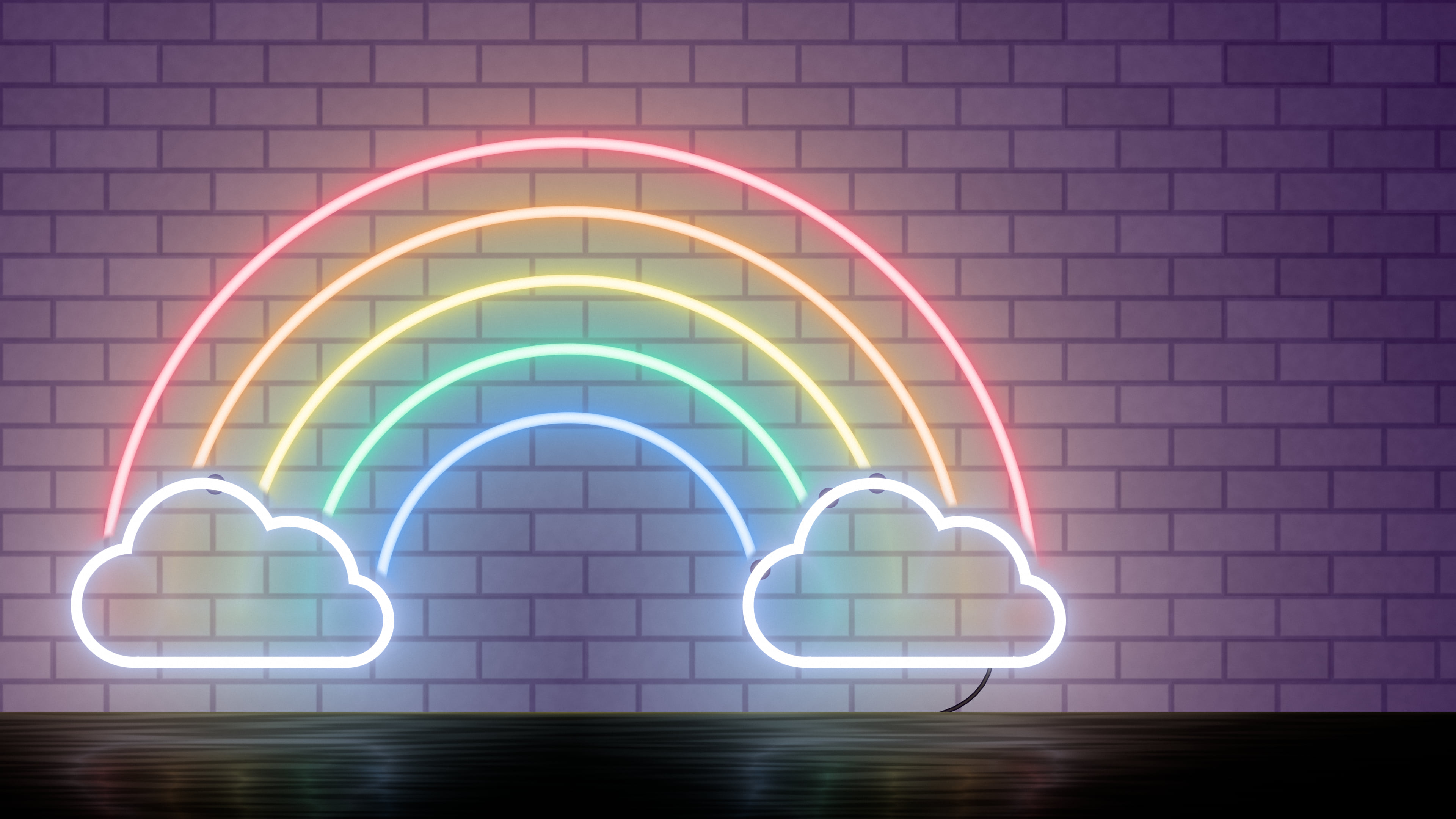 Dark Purple Neon Rainbow desktop wallpaper in 4K