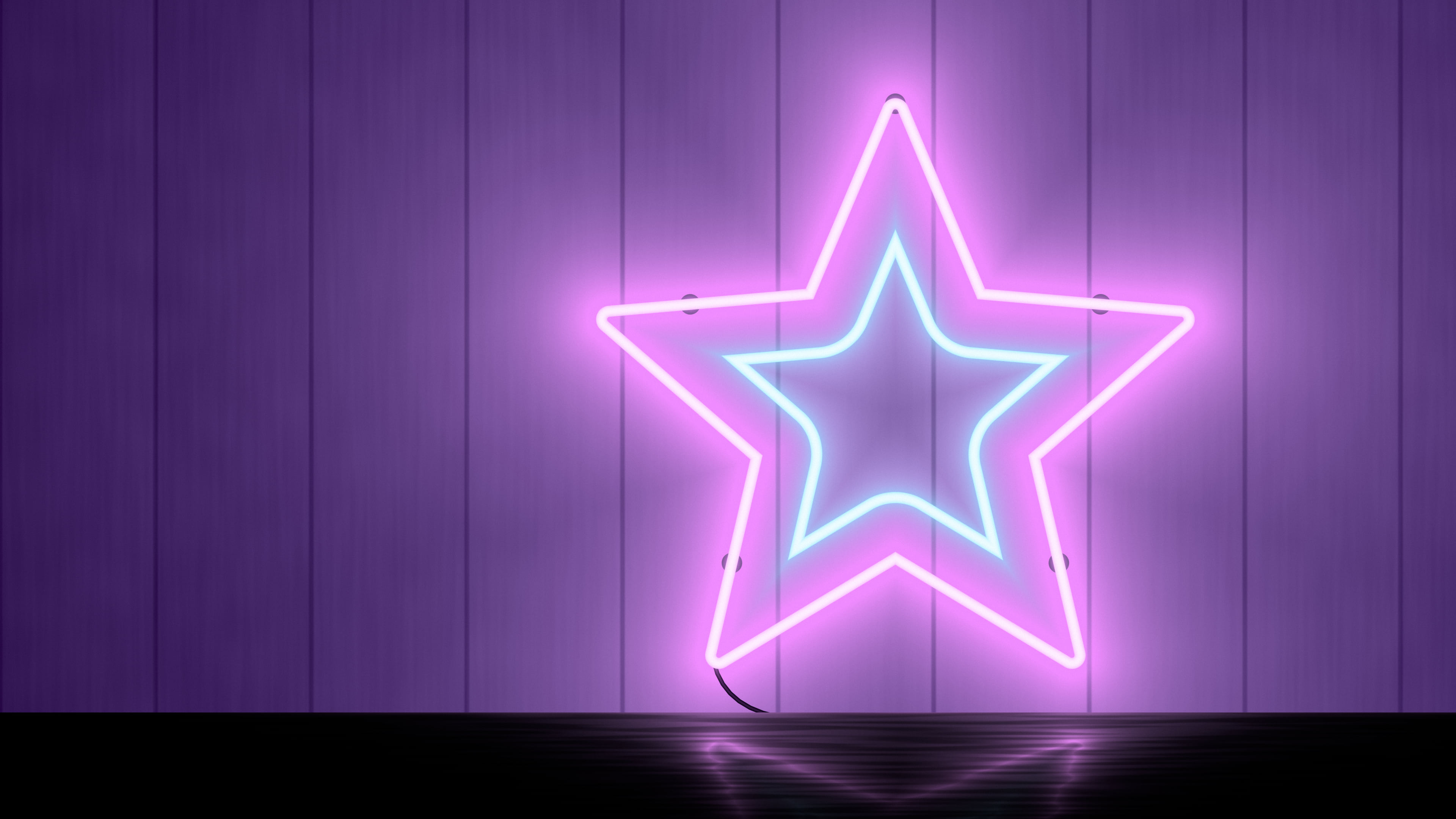 Dark Purple Neon Star desktop wallpaper in 4K
