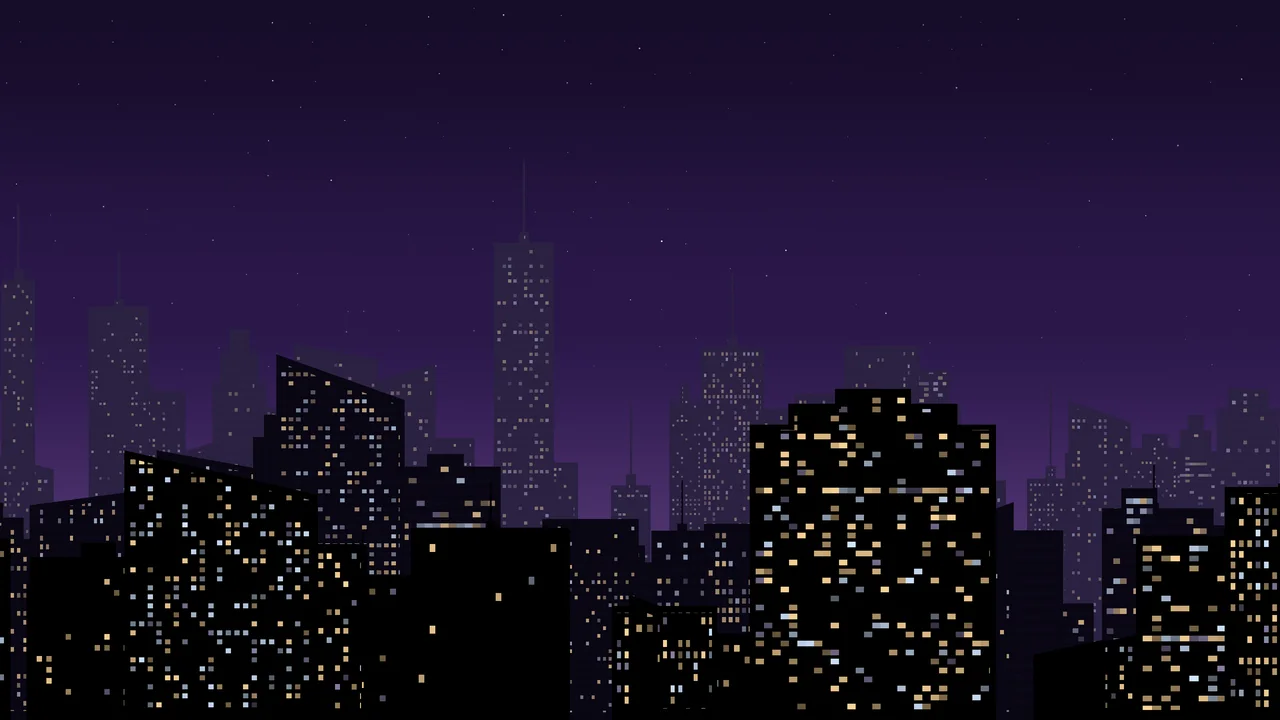 Dark Purple Night City Skyline desktop wallpaper in 4K