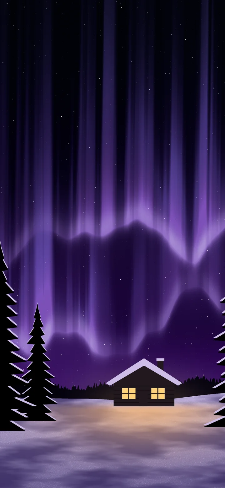 Dark Purple Northern Lights Cabin wallpaper for iPhone and Android