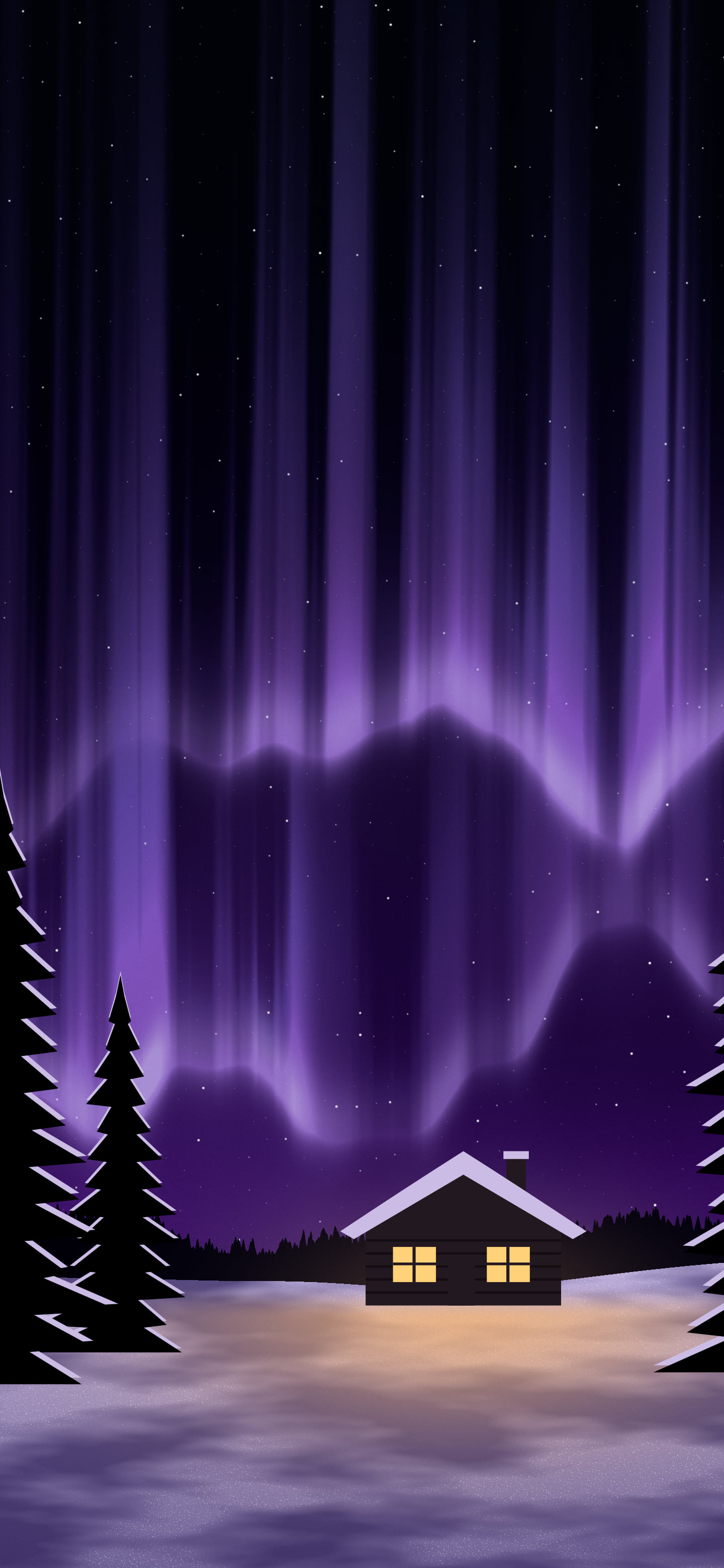 Dark Purple Northern Lights Cabin wallpaper for iPhone and Android