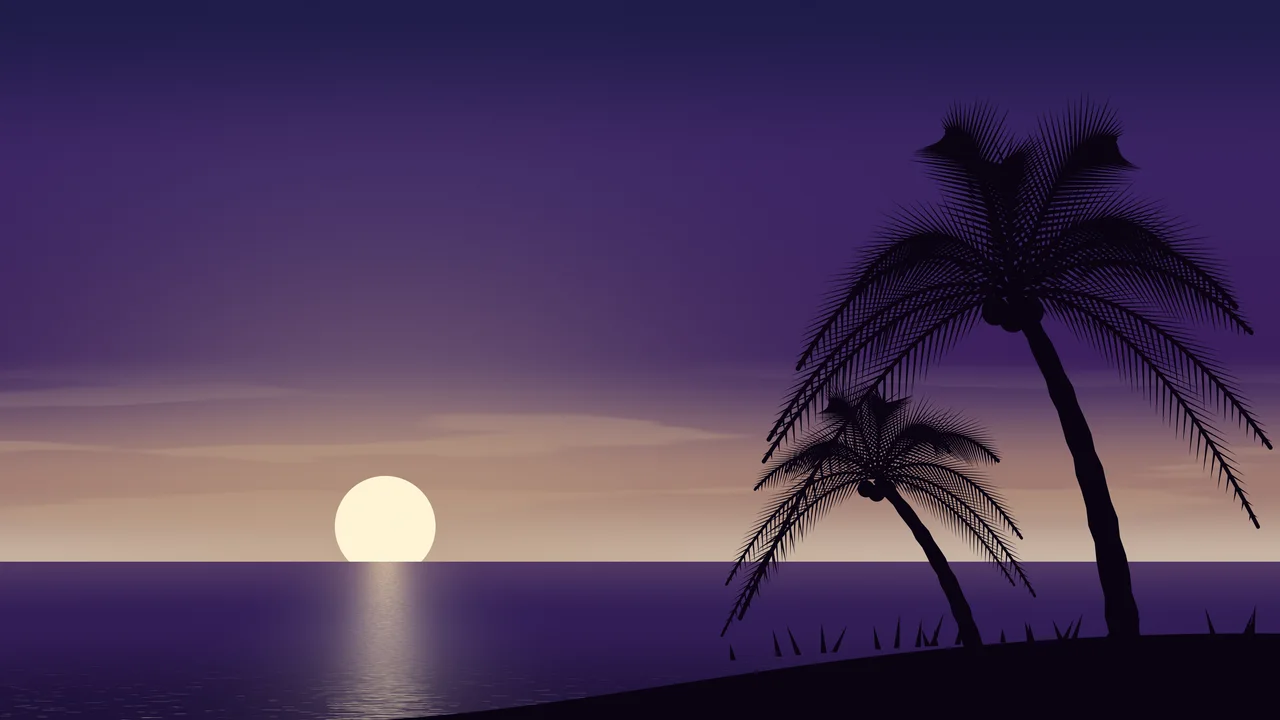 Dark Purple Palm Tree Sunset desktop wallpaper in 4K