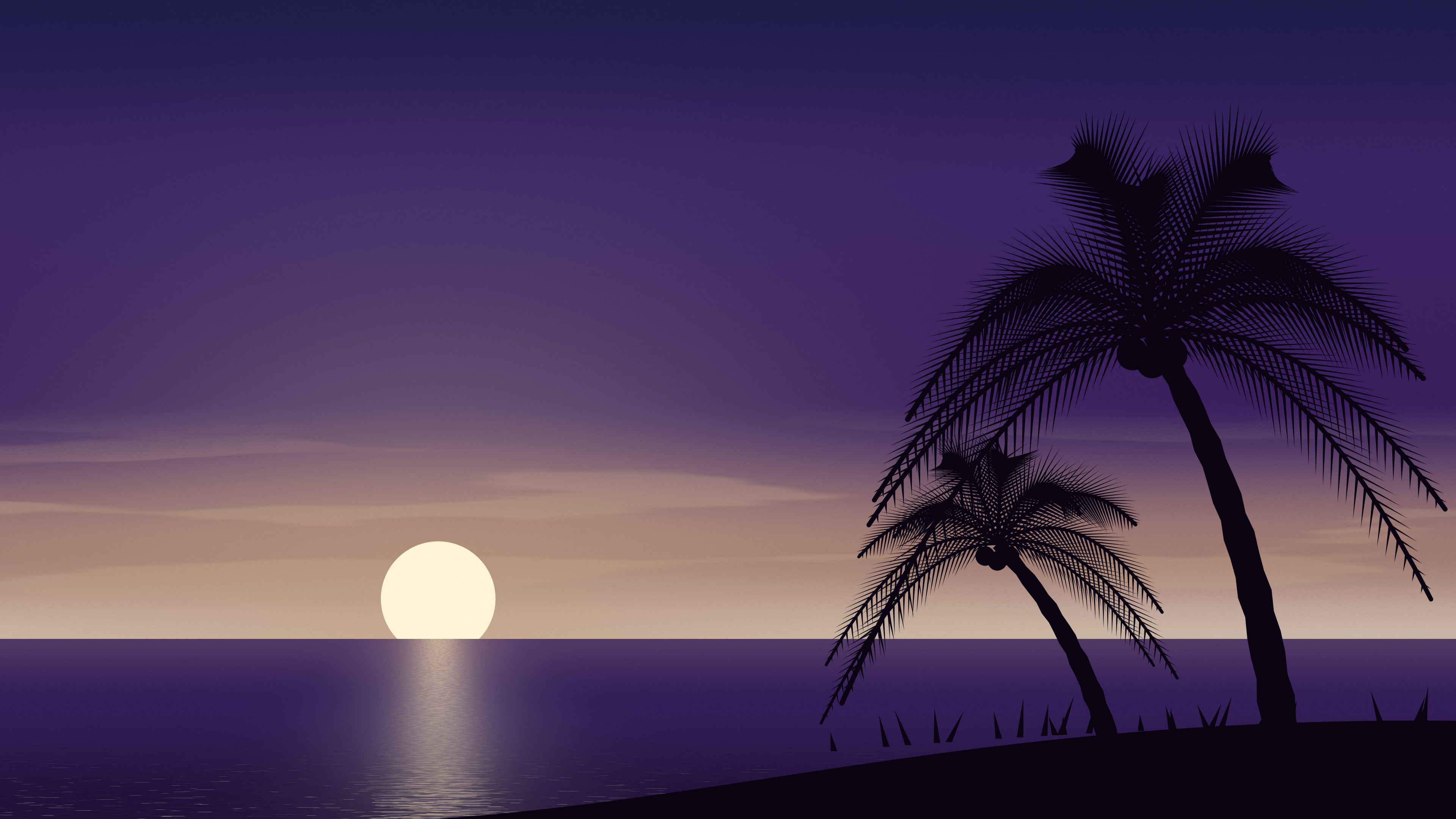 Dark Purple Palm Tree Sunset desktop wallpaper in 4K