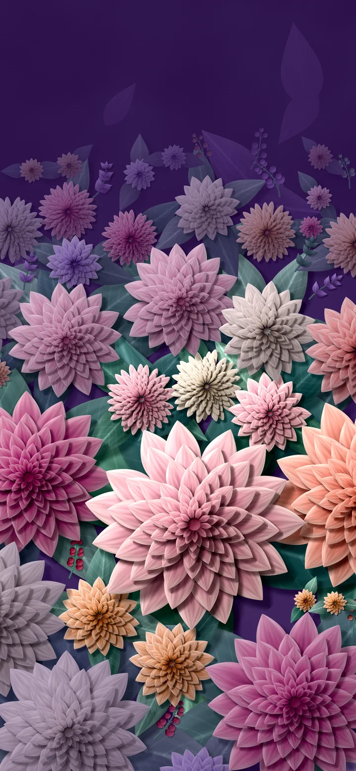 Dark Purple Paper Dahlia Pattern wallpaper for iPhone and Android