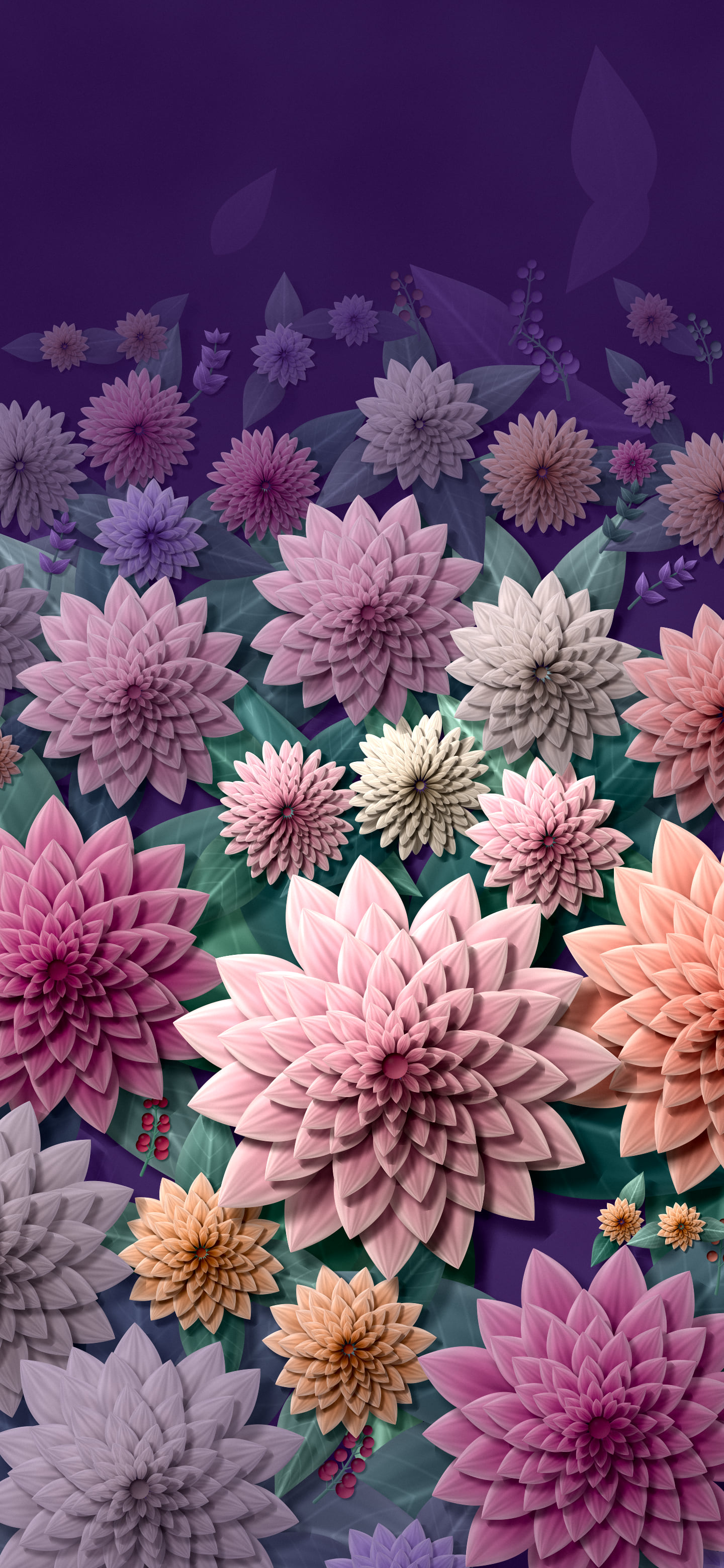 Dark Purple Paper Dahlia Pattern wallpaper for iPhone and Android