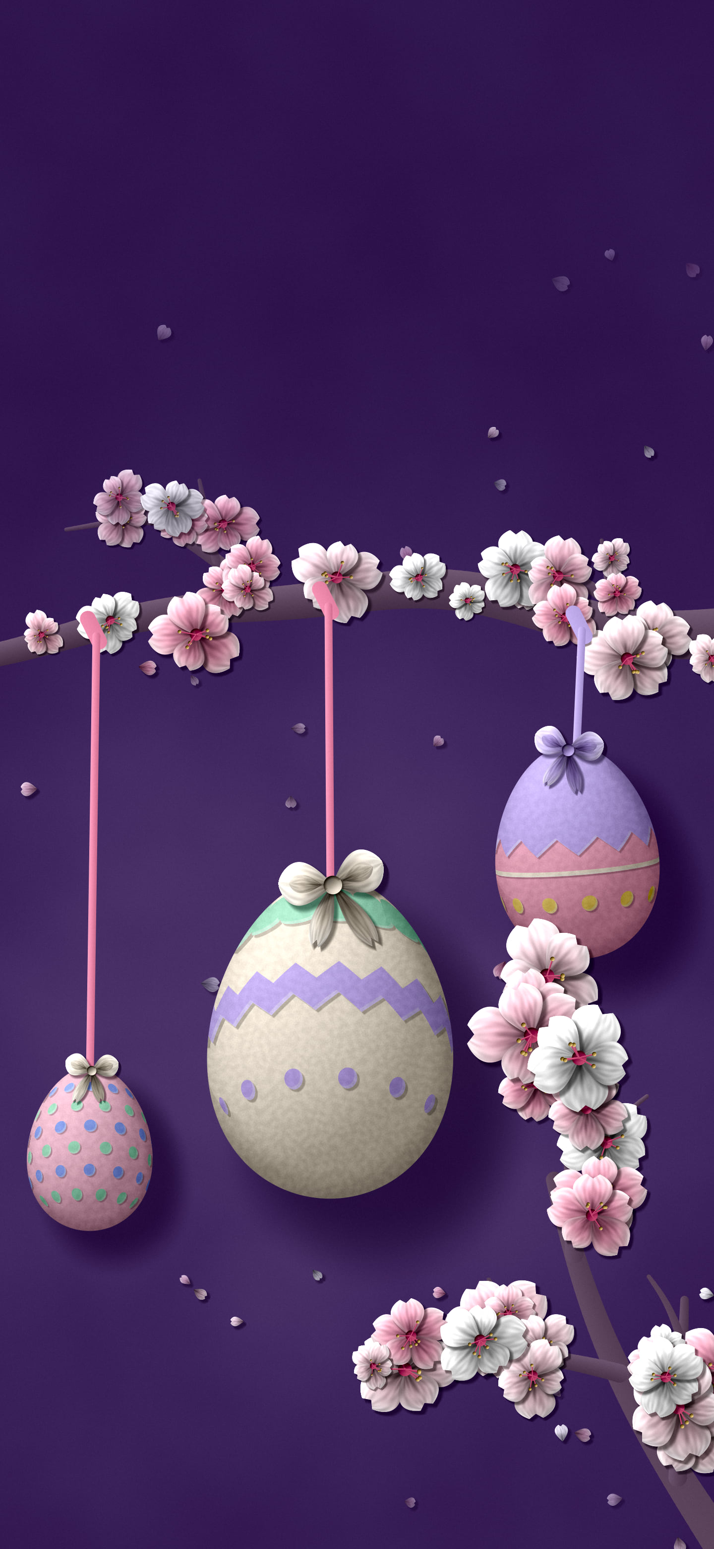 Dark Purple Paper Easter Eggs on a Cherry Blossom Branch wallpaper for iPhone and Android