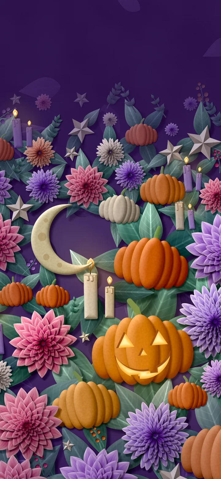 Dark Purple Paper Halloween Pumpkin and Moon Pattern wallpaper for iPhone and Android