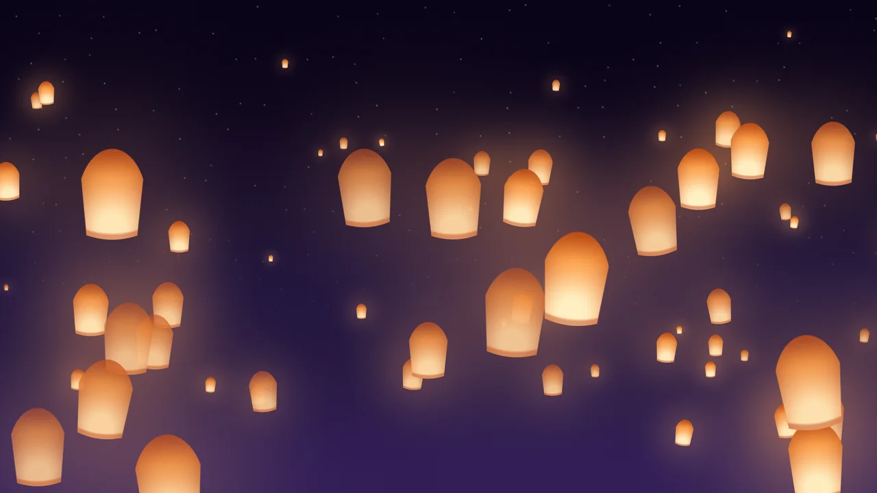Dark Purple Paper Lanterns desktop wallpaper in 4K